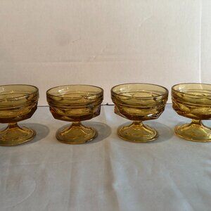 LOT of 4 Anchor Hocking Fairfield Amber Glass Sherbet Dessert Bowl #F1